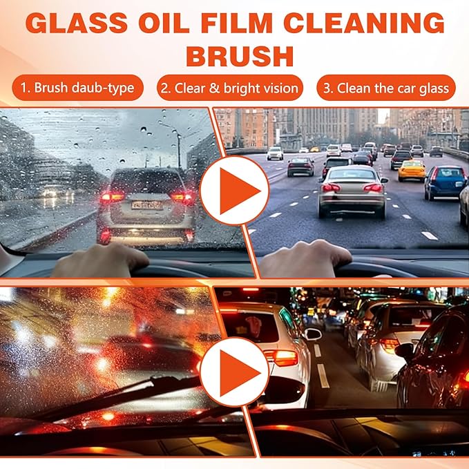 2Pcs Glass Oil Film Remover for Car, New Oil Film Cleaning Glass Emulsion for Car Windows, Automotive OilFilm Cleaning Remover, Improves Visibility & Safe Driving (Emulsion + Brush Board,100g)