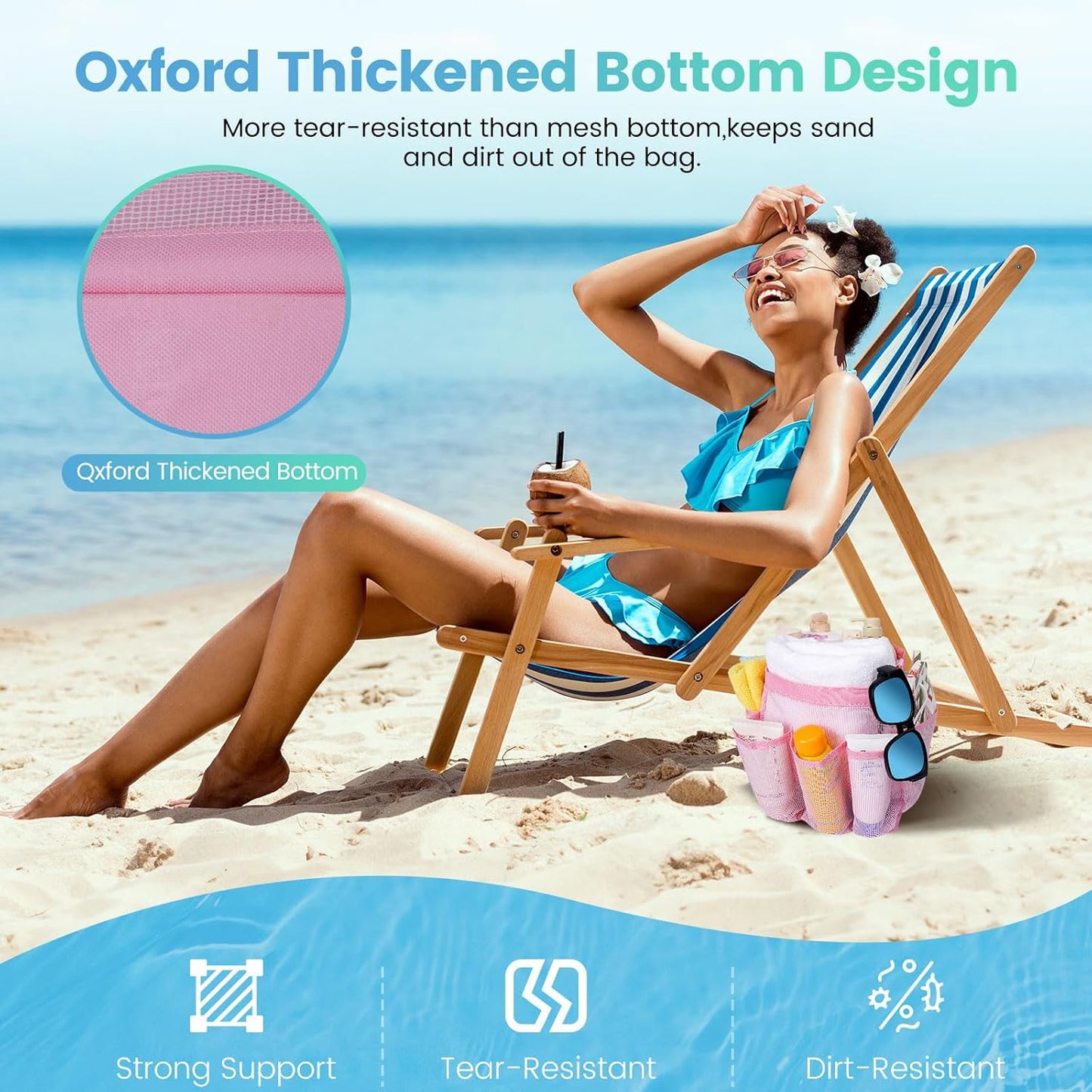 Camping Essentials Shower Caddy Portable for College Dorm Room Essentials for Girls with 8 Pockets,Large-Capacity Shower Caddy Dorm Basket,Quick Dry Bath Bag for Bathroom,Gym,Travel,Swim,Beach-Pink