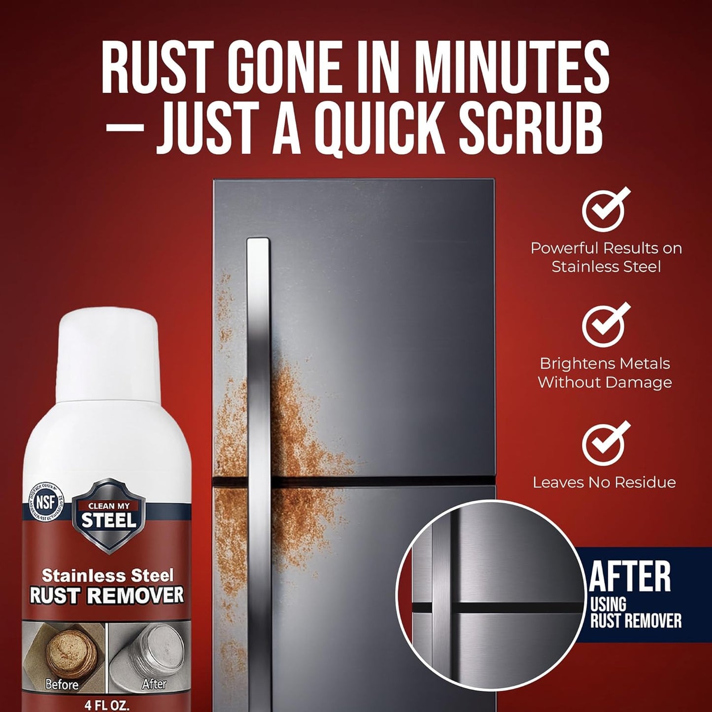 CLEAN MY STEEL Professional Stainless Steel Rust Stain Remover and Cleaner | NSF Approved | Non-Toxic & Food Safe | Quickly Cleans Commercial Equipment, Appliances, Grills, Sinks, and Tools – 4 oz