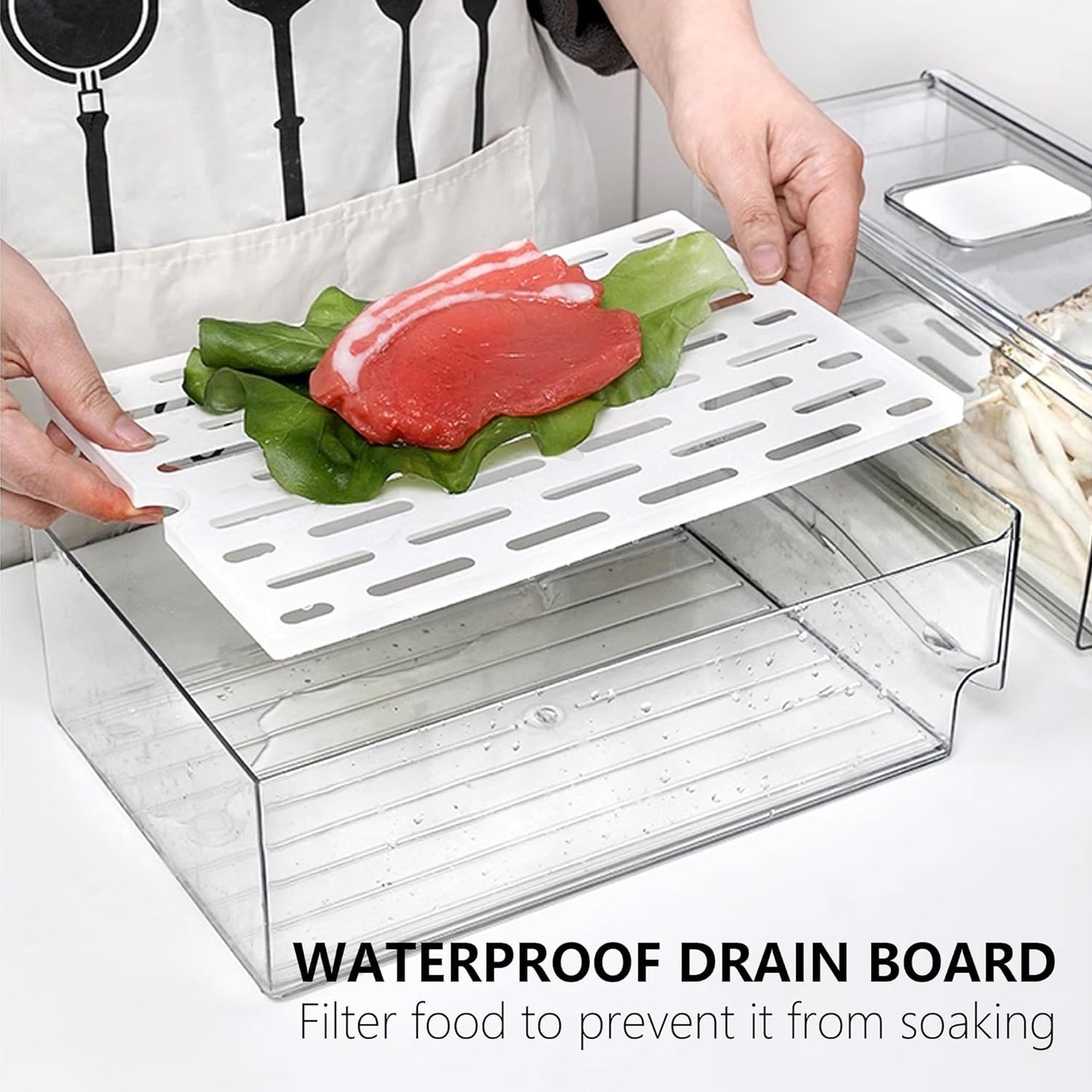 2 Pack Large Capacity Fruit Storage Containers for Fridge with Drain Board, Stackable Refrigerator Organizers Drawer,Reusable Food Storage Containers for Drinks, Meat,Vegetable,Produce,Fruit