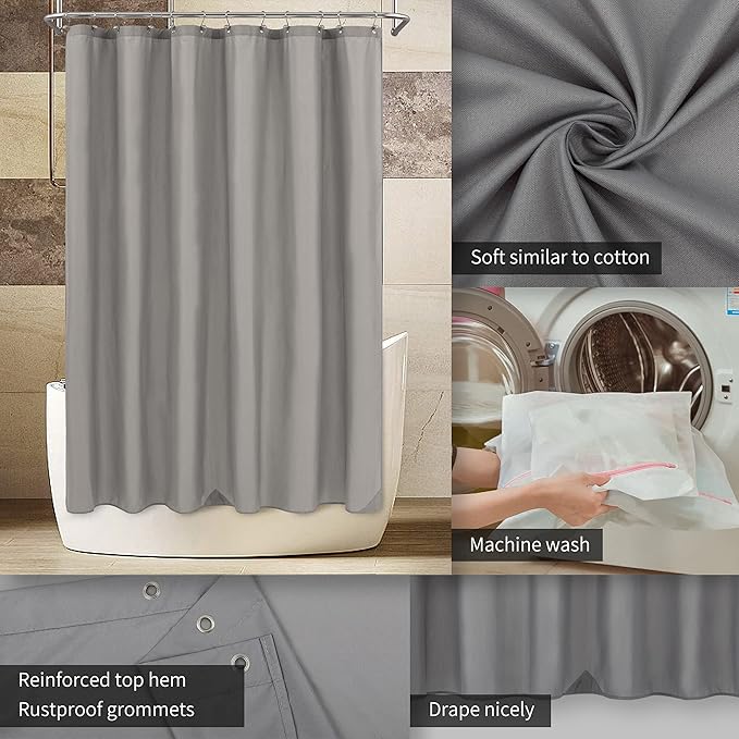 ALYVIA SPRING Extra Long Fabric Shower Curtain Liner Waterproof - 72" x 96", Soft & Lightweight X-Long Shower Curtain with 3 Magnets, Machine Washable - 72x96, Grey
