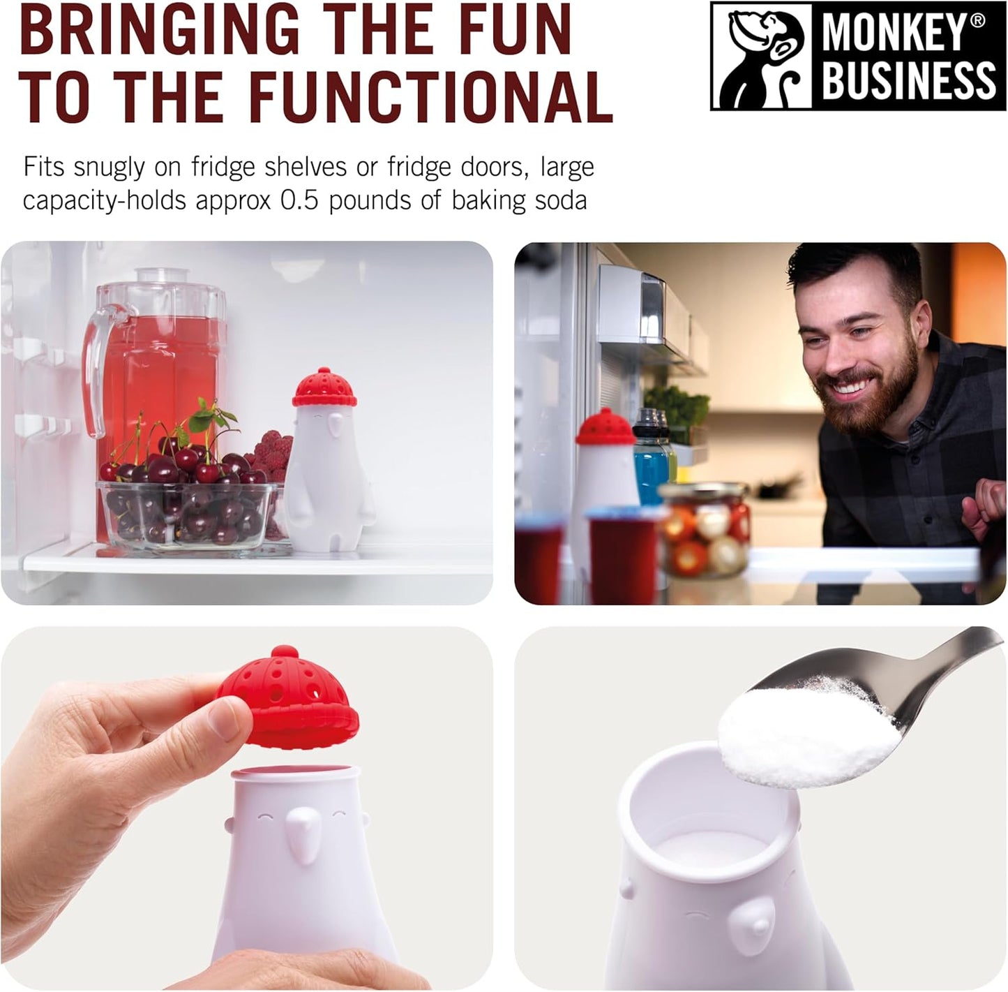 Monkey Business Fill Phil Refrigerator Deodorizer, Baking Soda Container, Baking Soda Fridge Deodorizer, Cute Gifts, Kitchen Gadgets