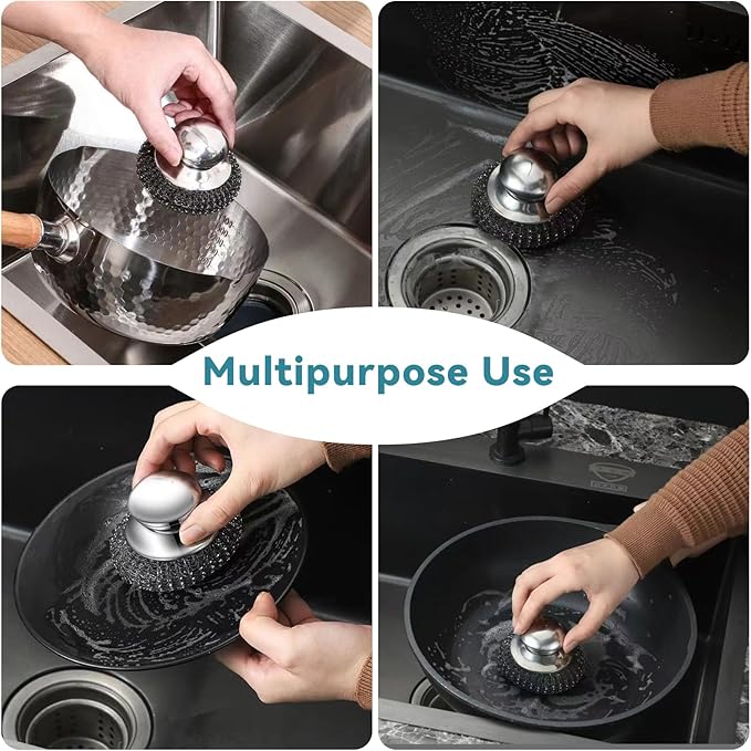 Steel Wool Scrubber, Oven Cleaner Brush, Stainless Steel Scrubber and Crevice Brushes Cleaning Set for Dishes, Iron, Pots, Stoves, Barbecue Grills, Sink
