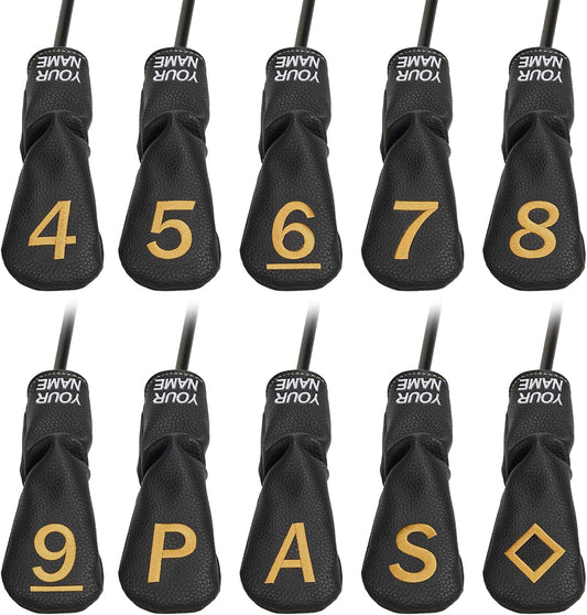 10pcs /Set Black Hybrid Iron Head Covers Protector with Large Gold No.