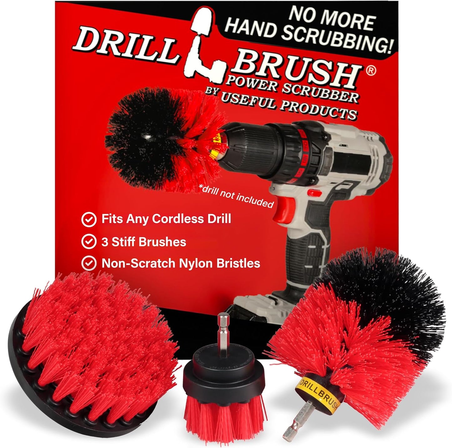 Drillbrush Heavy Duty Stiff Bristle Brush Kit – Power Scrubber Attachment for Concrete, Brick, Siding, Stone, Driveways, Fireplaces, Hard Water Stains, Gravestone & Cemetery Headstone Cleaning Brushes