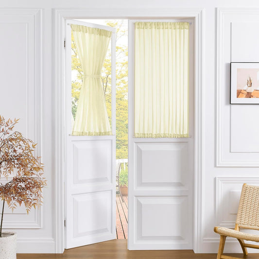 Tollpiz Sheer Door Curtains Closet Linen Textured Curtain Sheers Doorway Light Filtering Voile French Door Rod Pocket Curtains Patio Door, 54 x 63 inches Long, Transparent Yellow, Set of 1 Panel