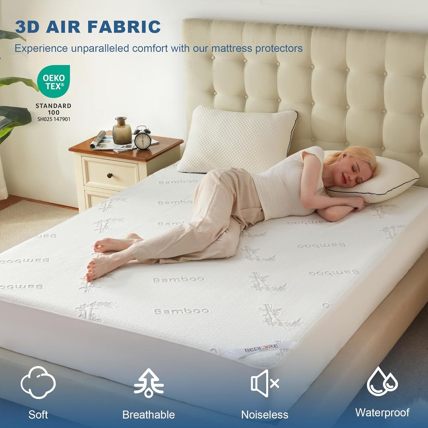Waterproof Full Size Mattress Protector, Mattress Pad Fitted 6-15" Deep Pocket, 3D Air Fabric Soft Double Bed Mattress Cover Noiseless Washable for College Dorm