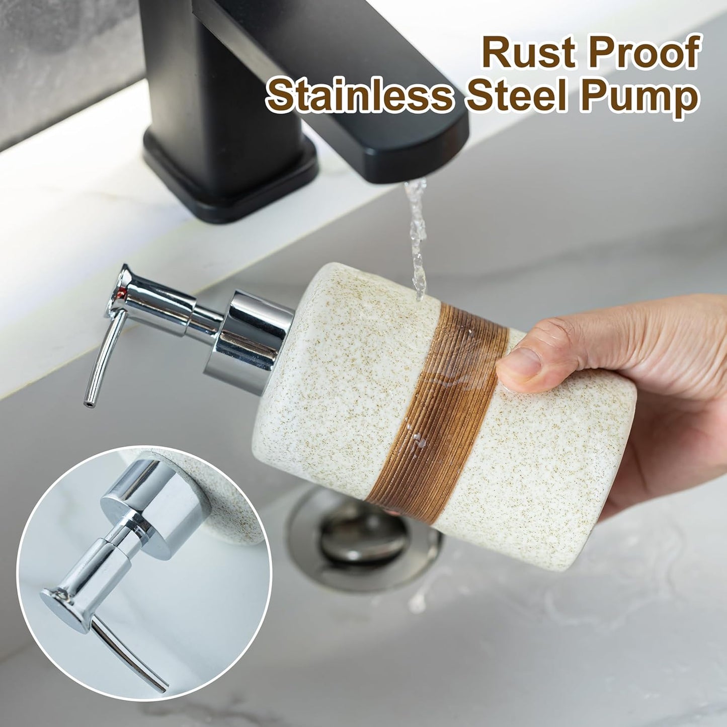 Soap Dispenser for Kitchen & Bathroom, Dish Soap, Hand Soap, Shampoo, Conditioner Dispenser Bottle with Stainless Steel Pump, Includes Silicone Funnel, Non-Slip Design, Kitchen Decor, White