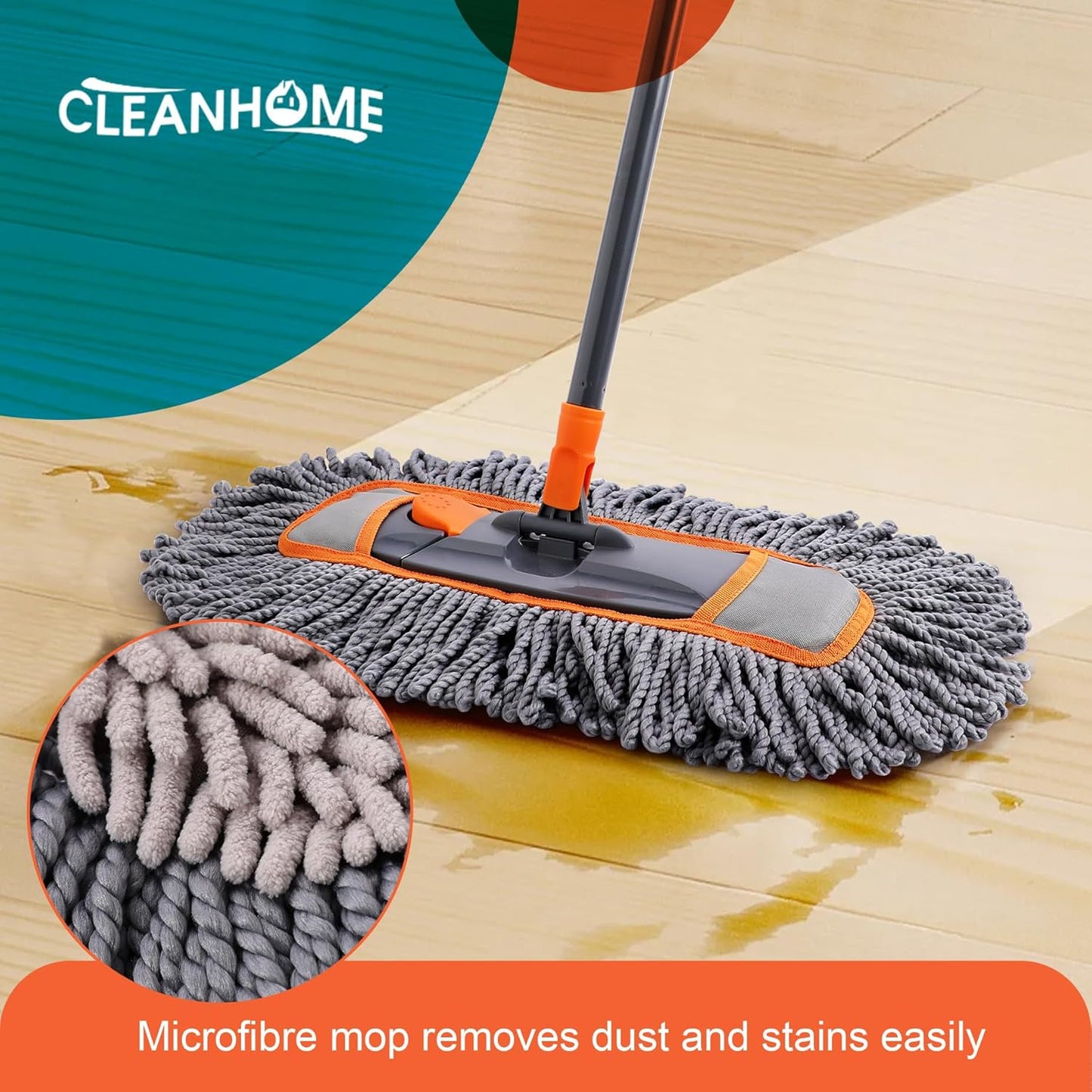 Microfiber Dust Mop for Hardwood Floor Cleaning, Dry and Wet Baseboard and Floor Duster, Household Cleaning Tool for Kitchen, Bathroom