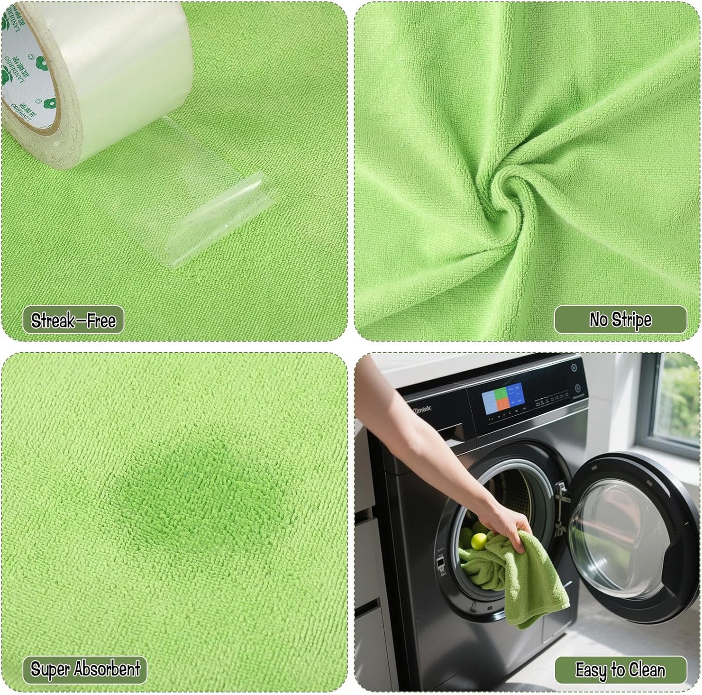 4 Pack Extra Large Microfiber Cleaning Cloths 20"x30", Lint-Free Reusable Towels for Home, Glass, Windows, Office, Kitchen, Bathroom – Green & Orange