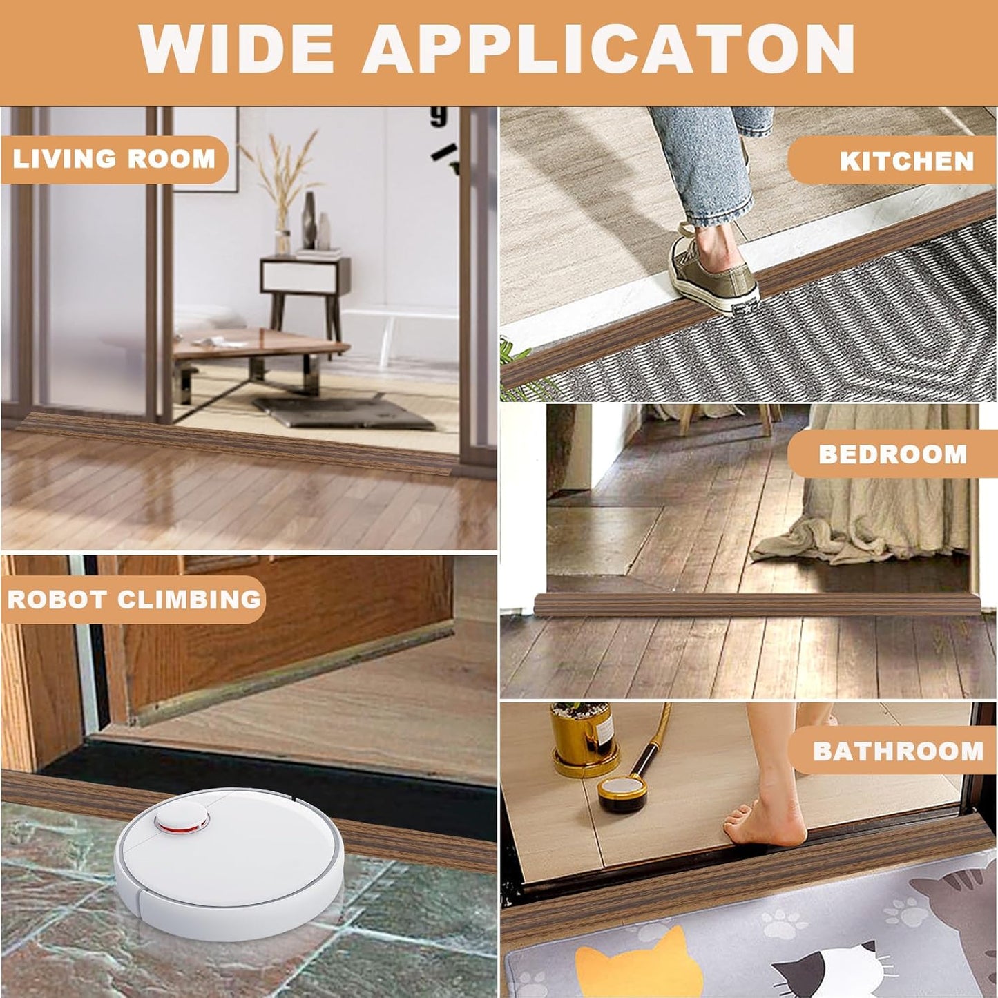 Vinyl Door Threshold Flooring Transition Strip Self Adhesive Carpet Edging Strip for Laminate Doorway Edge Threshold from 3/5" to 4/5" (Smoked Brown Wood Grain, 3.3 Ft)