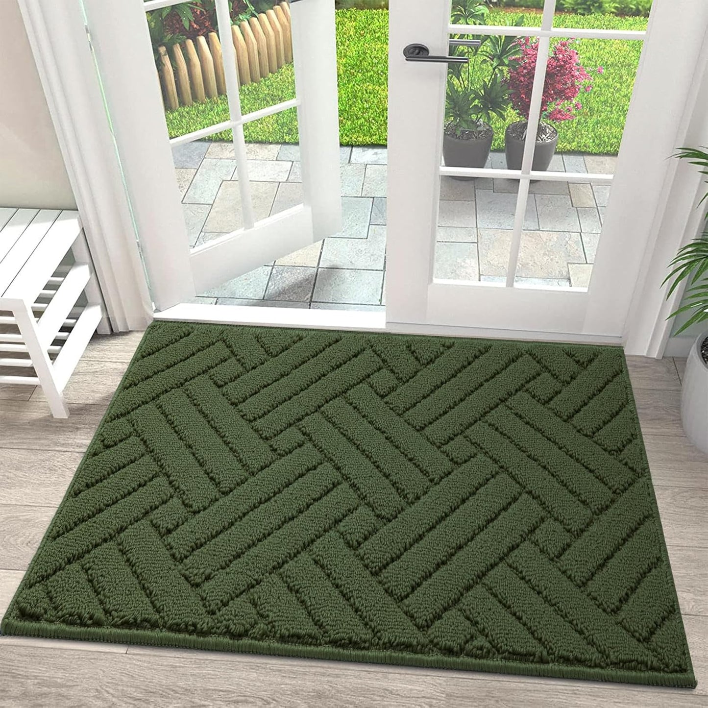 Door Mat Indoor Doormat, Entryway Rug Door Mats Non-Slip Rubber Backing,Heavy Duty Low-Profile Entrance Rugs, Absorbent Resist Dirt Doormats Floor Door mat for Entryway,Green 36"x59"