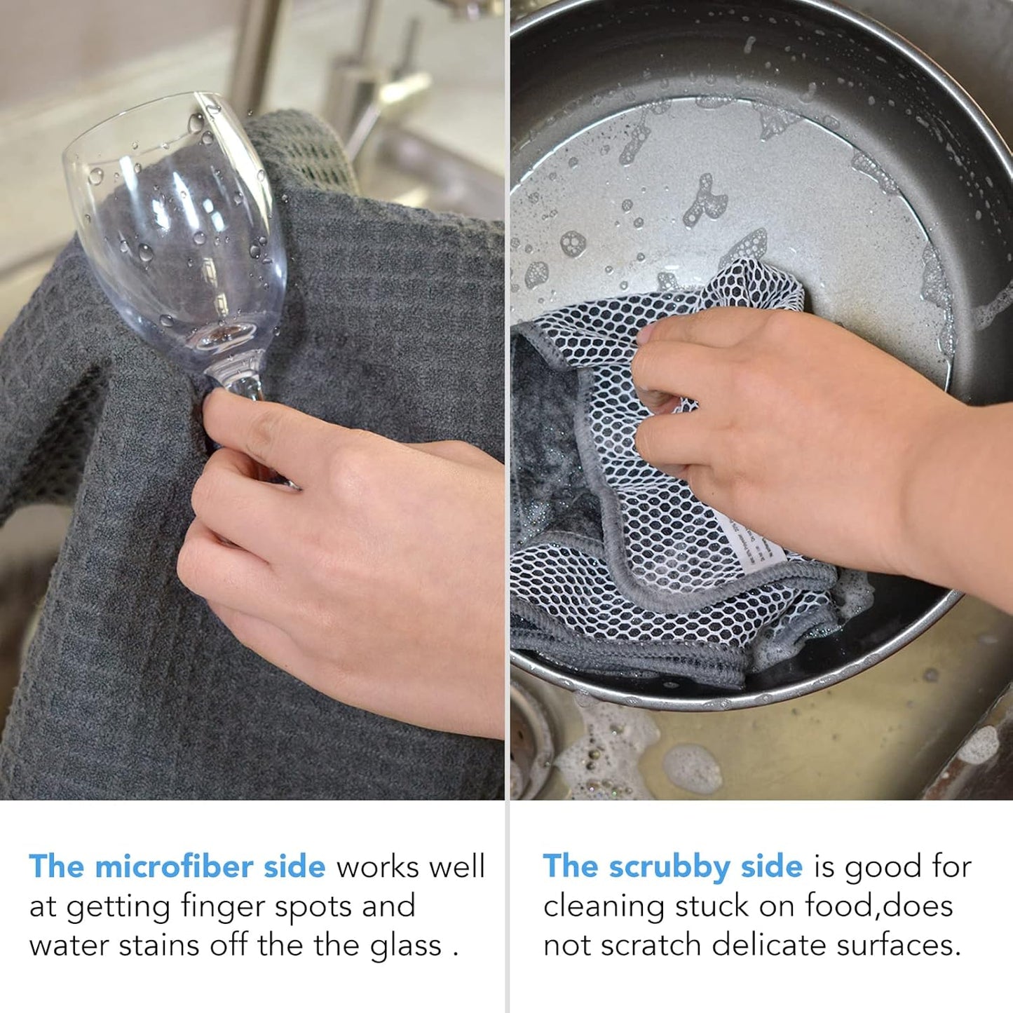 KinHwa Kitchen Washcloths for Dishes Absorbent Microfiber Dish Cloths Quick Dry Dish Rags with Poly Scour Scrub Side Ideal for Kitchen Cleaning (Grag-B, 12inchx12inch 6 Pack)