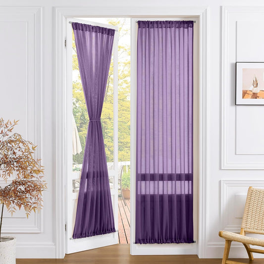 Tollpiz Sheer Curtains Closet Linen Textured Curtain Sheers Doorway Light Filtering Voile Patio Glass Door Rod Pocket Curtains French Door, 54 x 80 inches Long, Royal Purple, Set of 1 Panel