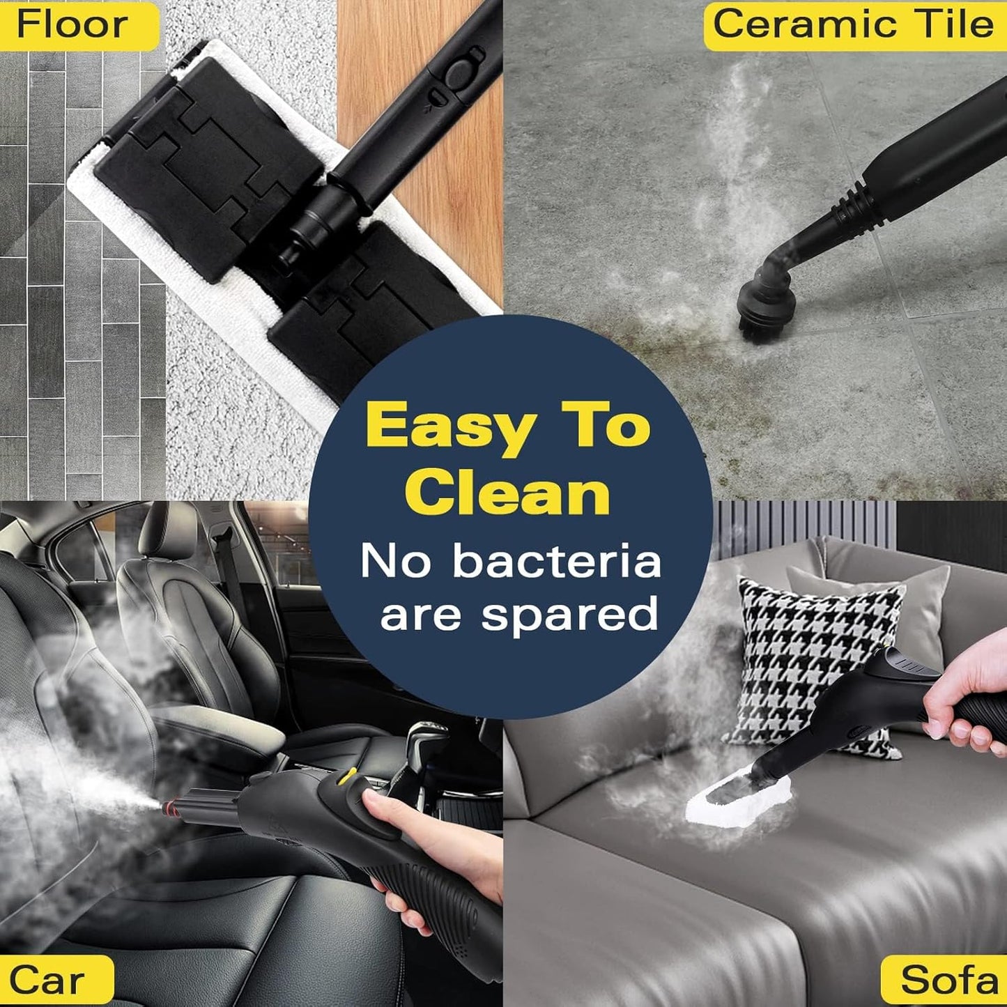 Steam Cleaner with 21 Accessories, 248°F High-Temp Steam & 1.1L Large Tank for Deep Cleaning Floors, Tiles, Carpet, Cars - Free Cleaning (Yellow) Chemical-Free Home & Auto Use