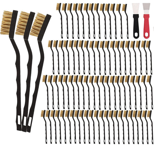 80 Pcs Mini Pure Brass Copper Wire Brush Set, Curved Handle Masonry Brush Copper Wire Brush for Cleaning Welding Slag and Rust