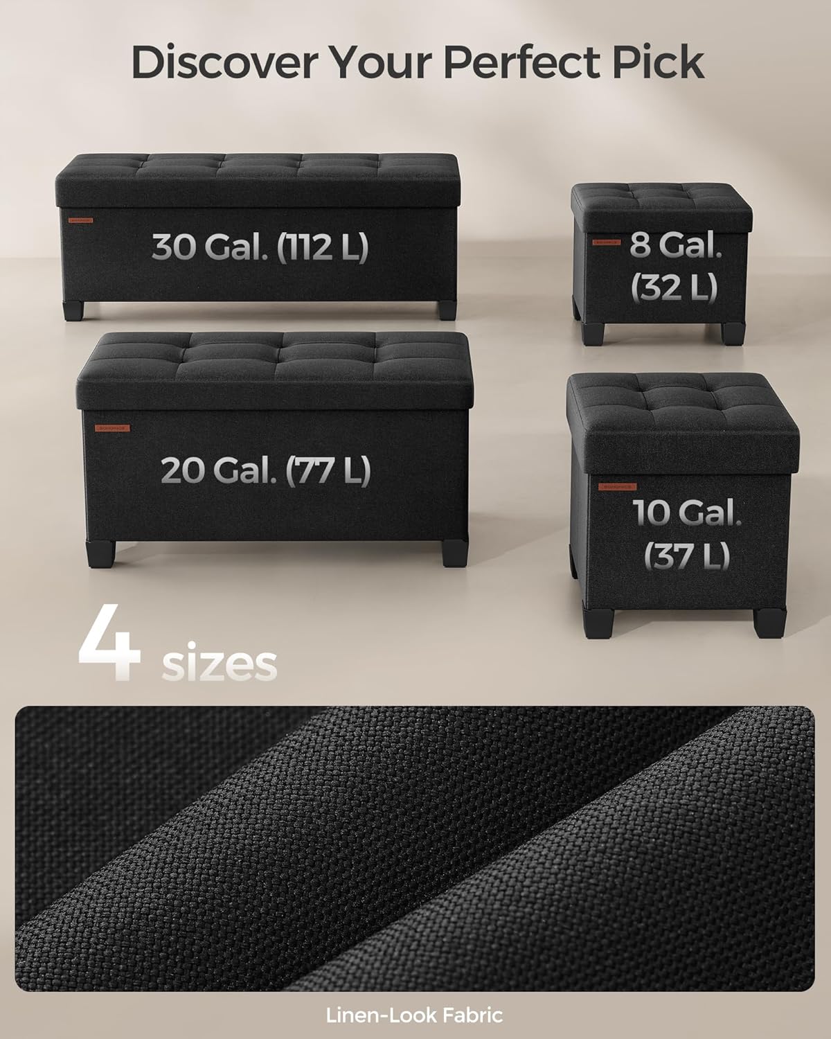 SONGMICS Storage Ottoman Bench, Foldable Foot Rest with Legs, 15 x 43 x 15.7 Inches, End of Bed Bench, Storage Chest, Load up to 660 lb, for Living Room, Bedroom, Entryway, Ink Black ULSF018B01