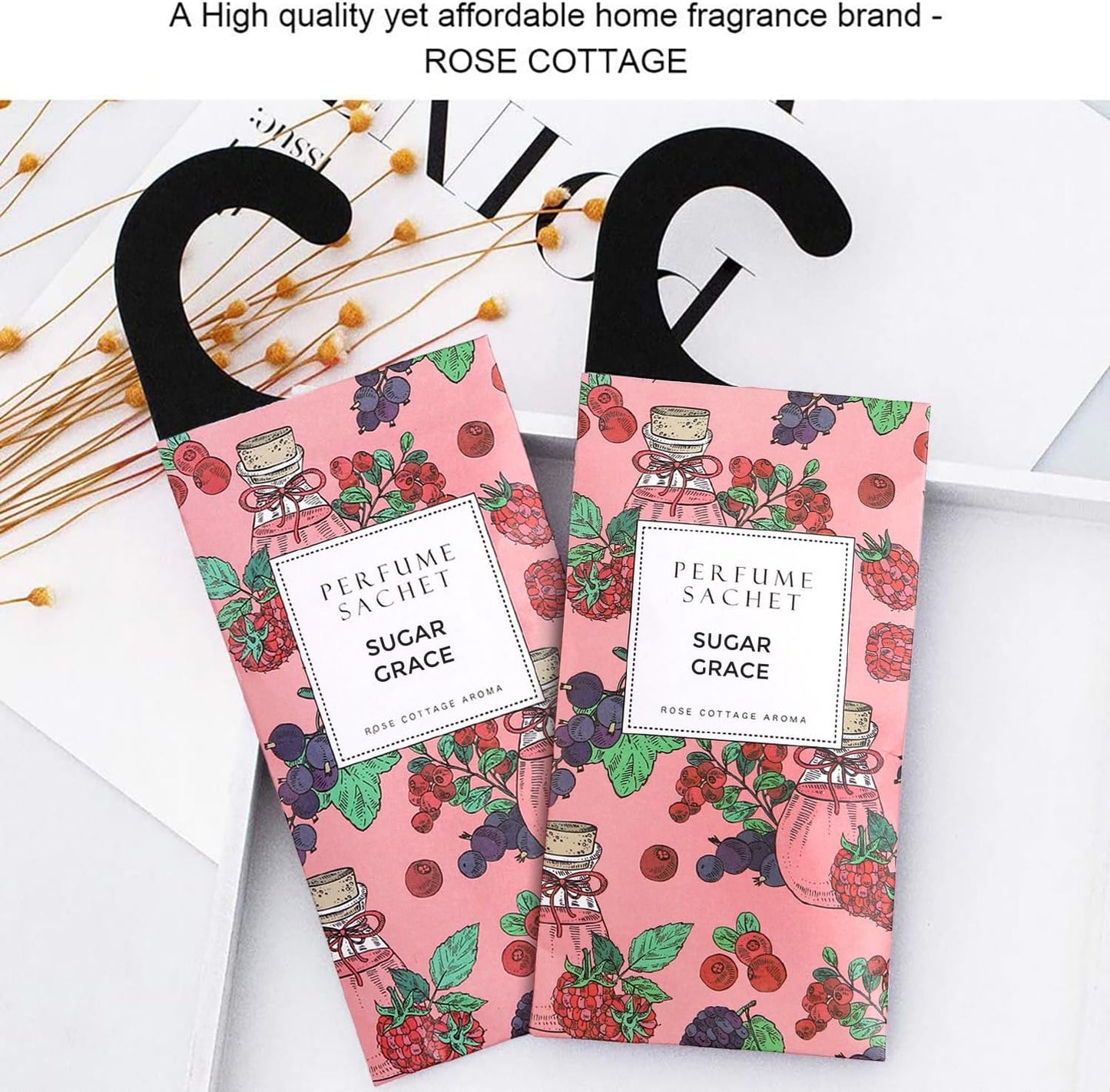 ROSE COTTAGE Large 12 Packs Sugar Grace Hanging Closet Deodorizer Air Freshener Long Lasting Scented Sachets Smell Goods for House