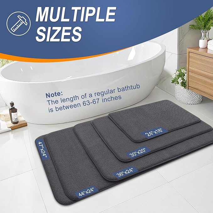 OLANLY Thick Memory Foam Bath Mats Rugs 47x32, Extra Soft Absorbent Bathroom Rug, Quick Dry Bath Mat, Non-Slip, Machine Washable Carpet for Bathroom, Tub and Shower, Home Decor Accessories, Dark Grey