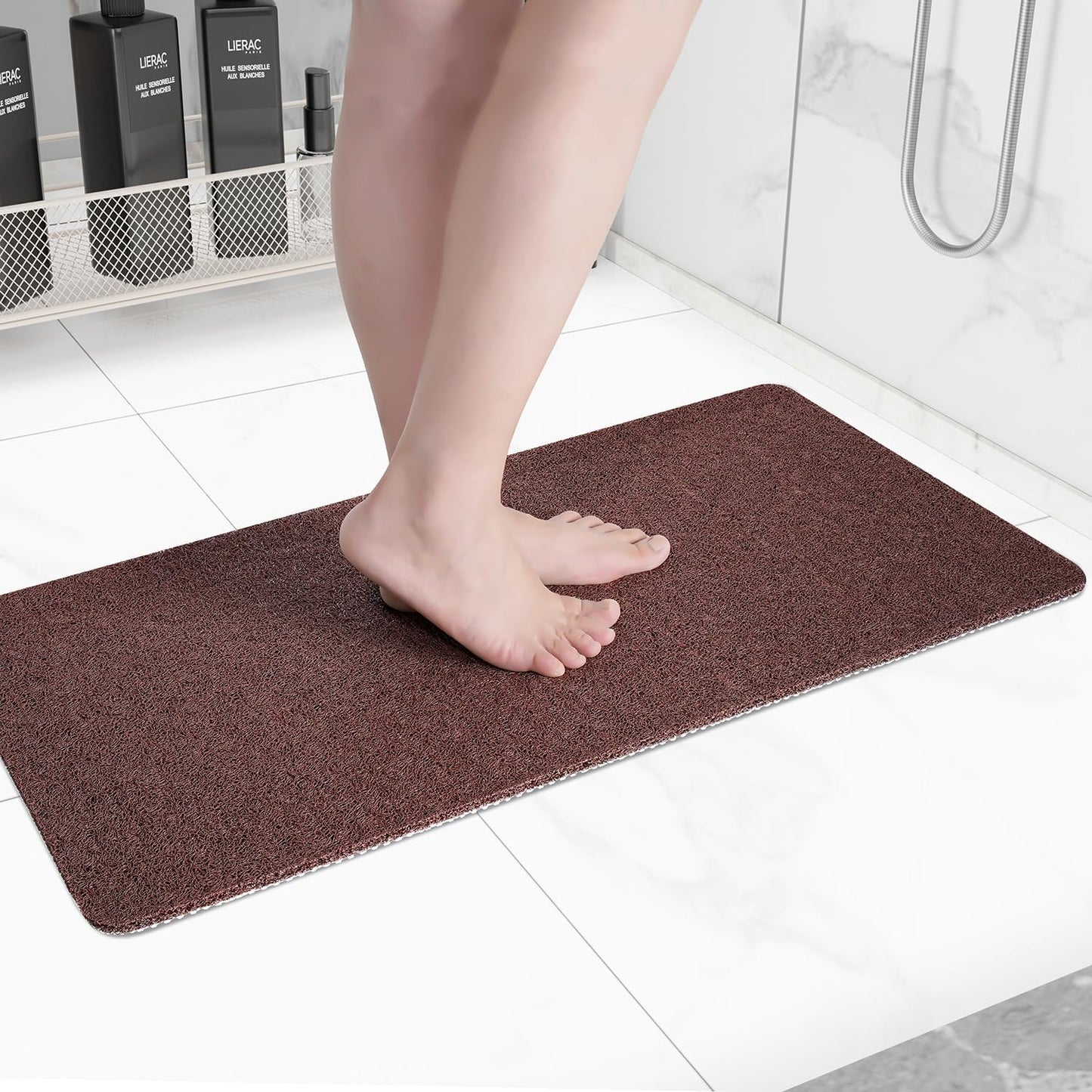 Non-Slip Bathtub Mat, Anti Slip Shower Mat, Fast Drying Bathtub Mats, Foot Scrubber Mat, Anti Slip Mat for Tub, Floor, Bathroom, Kitchen, Home, Hotel (Brown 32"×17")