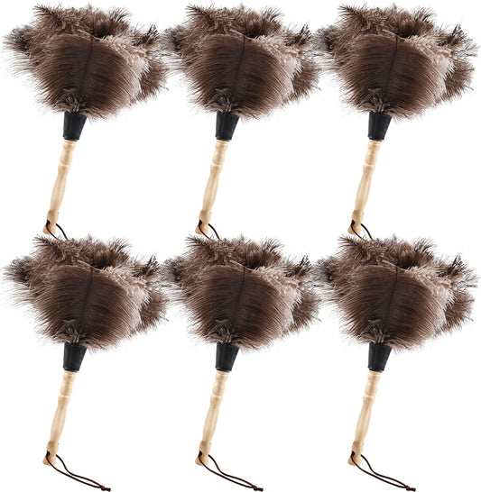 Ostrich Feather Duster 14" Natural Handheld Reusable Feathers Dusters with Wooden Handle for Cleaning Supplies Home Car Office(6PCS)
