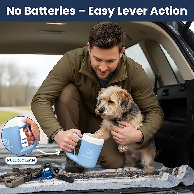 Dog Paw Washer Kit - Includes Paw Cleaner Cup, Towel, Pet Bath Brush & Moisturizing Balm - Dog Foot Washer for Muddy Paws, ideal for Small & Medium Dogs (Blue, Medium)