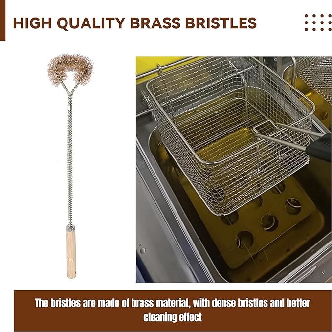 4 Pcs Fryer Cleaning Tools, L Shaped Brass Bristles Fryer Deep Cleaning Brush, Deep Fryer Crumb Scoop, Fryer Deep Cleanout Rod, Long Handle Fryer Basket Brush for Restaurant Air Fryer