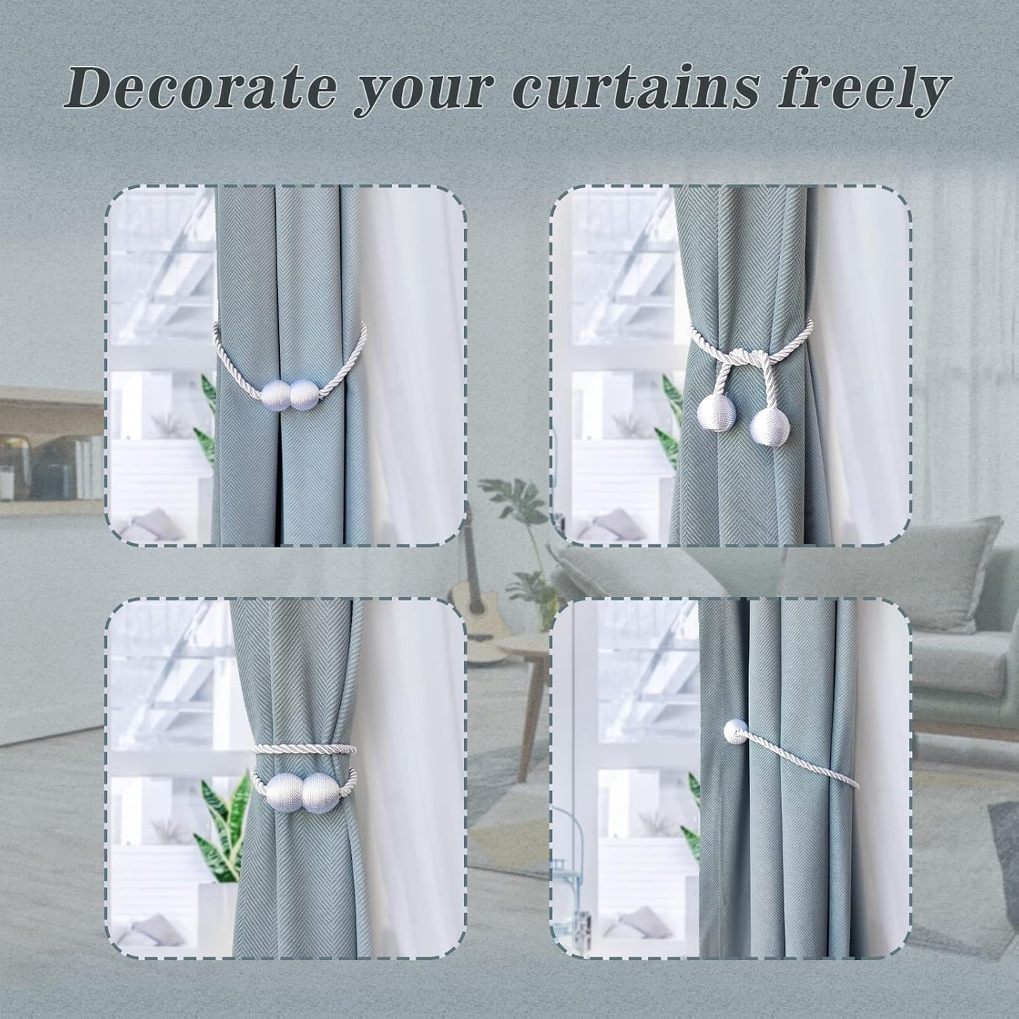 Hion Magnetic Curtain Tiebacks White 2pcs, Curtain Tiebacks Buckles Holdbacks Holders Hooks Clip for Home Bedroom Office Decorative Curtain