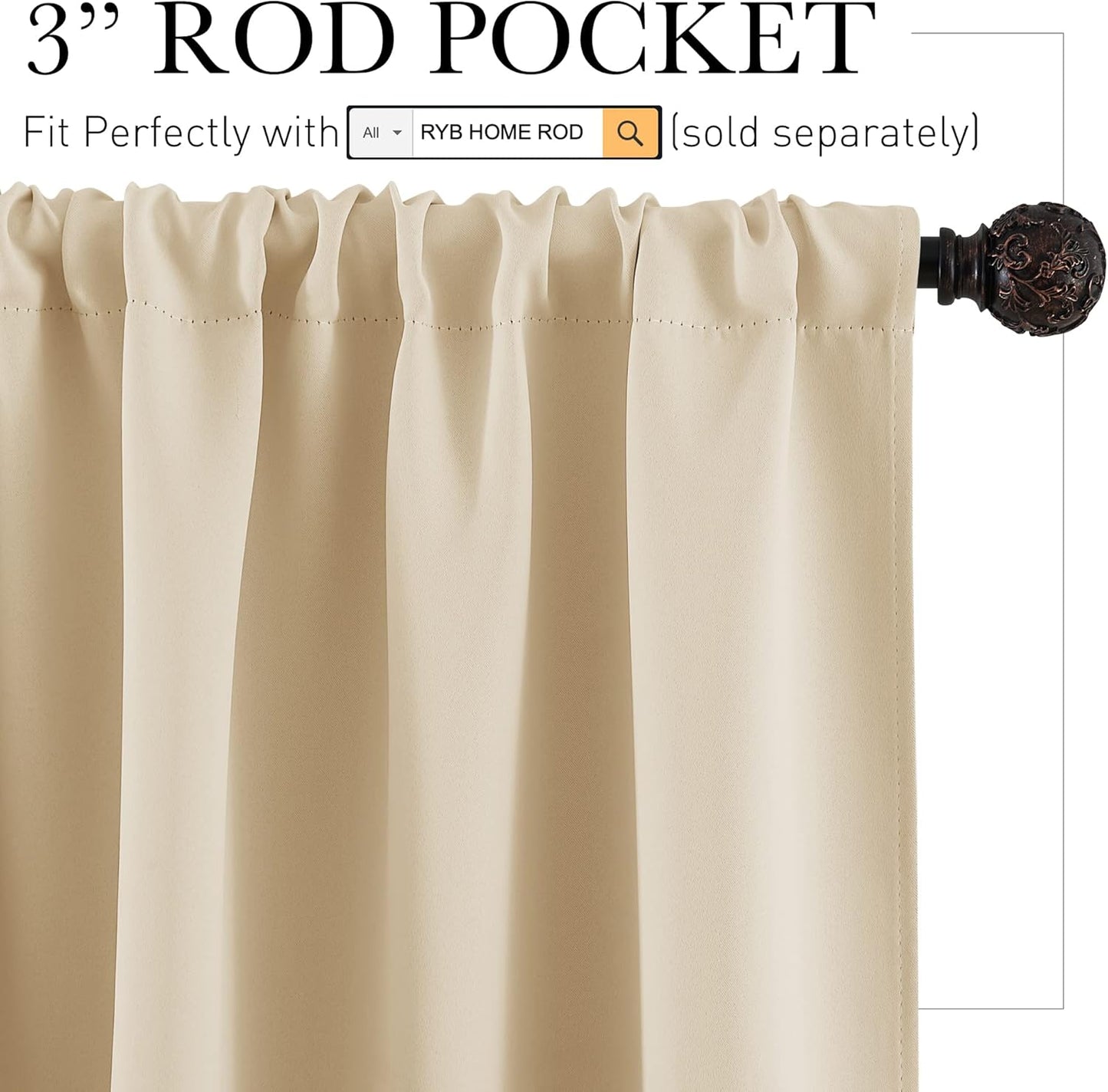 RYB HOME Blackout Curtains Tiers, Short Half Window Curtains for Bedroom, Privacy Room Darkening Drapes for Dorm Apartment RV Camper Small Door Window,W 42 in x L 30 in, Biscotti Beige, 2 Panels