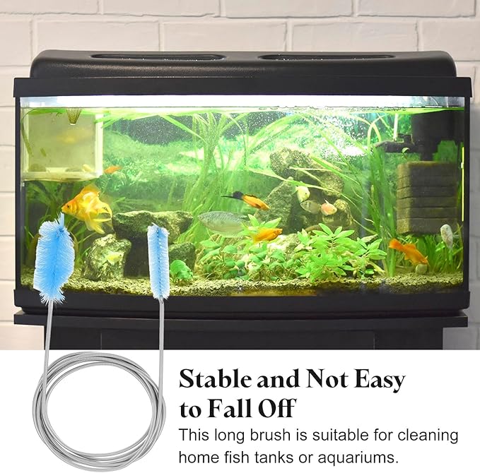 HARFINGTON 3pcs Flexible Long Drain Brush Straw Cleaner Set 78.74" Stainless Steel Double Ended Hose Brush with 8" Nylon Long Tube Pipe Cleaning for Fish Tank Sink Pipe, Blue