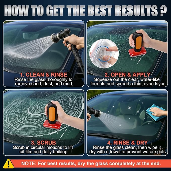 2 Pack Car Glass Cleaner Oil Film Clean Brush, 120ml Glass Oil Film Remover, 2026 New Windshield Cleaner Tool for Automotive Windshield/Window/Mirror, Improve Visibility (Clear Solution+Brush Board)