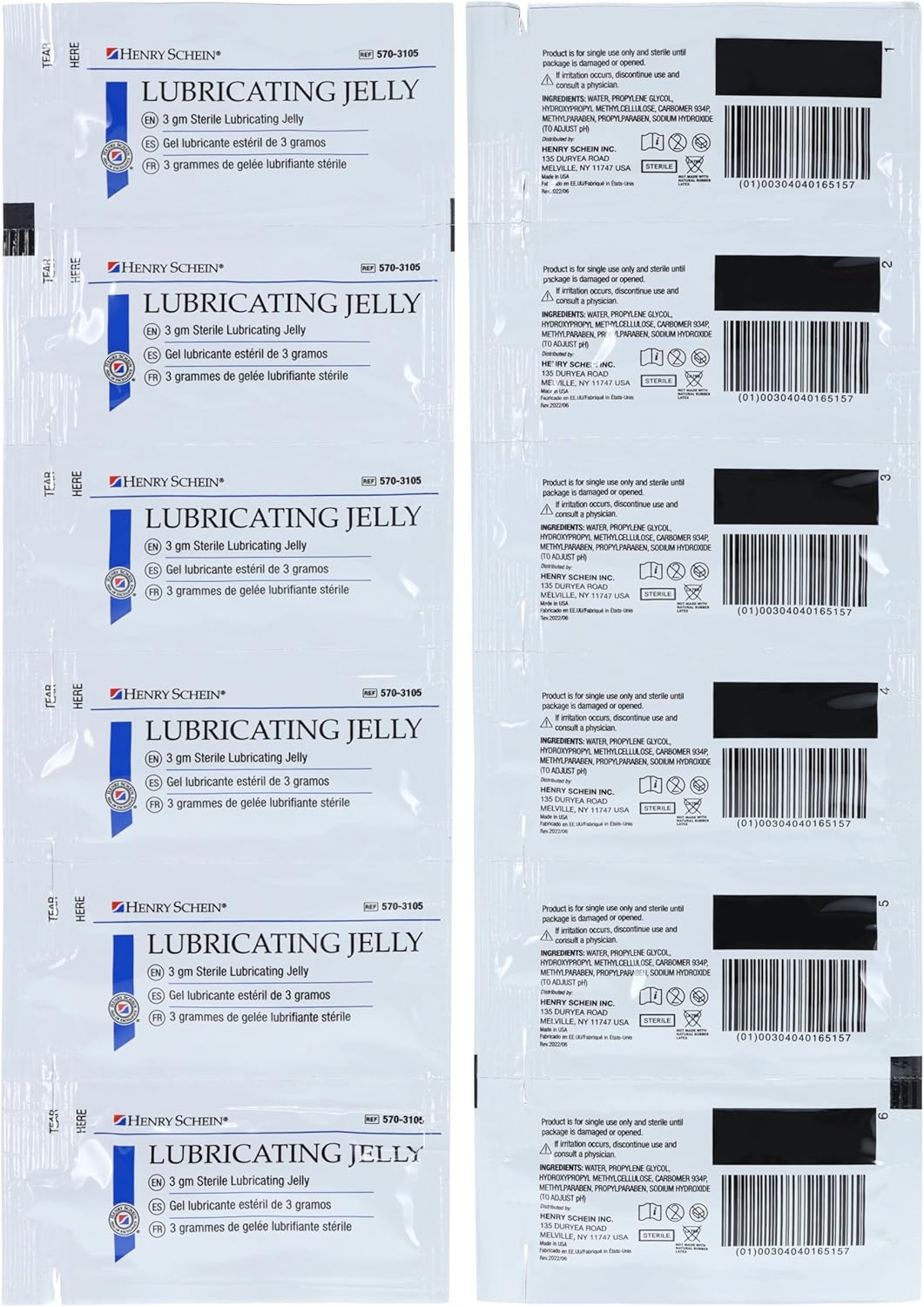 Henry Schein Sterile Lubricating Jelly – 3g Single-Use Packets, Ideal for Medical and Clinical Use, Convenient and Hygienic, Case of 6 Boxes (Total 864 Packets)