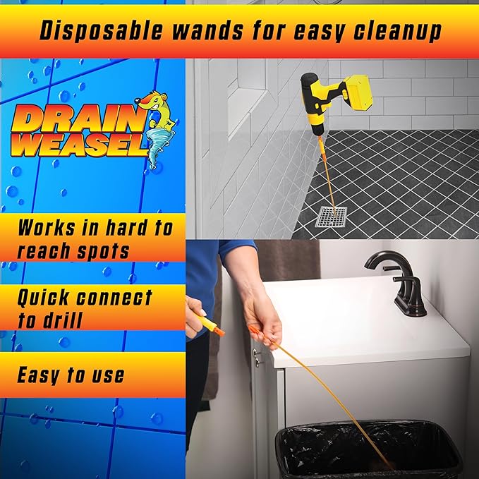 FlexiSnake Drain Weasel MAX Power Sink Snake Hair Clog Remover Tool, Sink, Pipe, Bathroom, Bathtub Drain Cleaner, with Drill Connector, 30-inches Long, Made in The USA