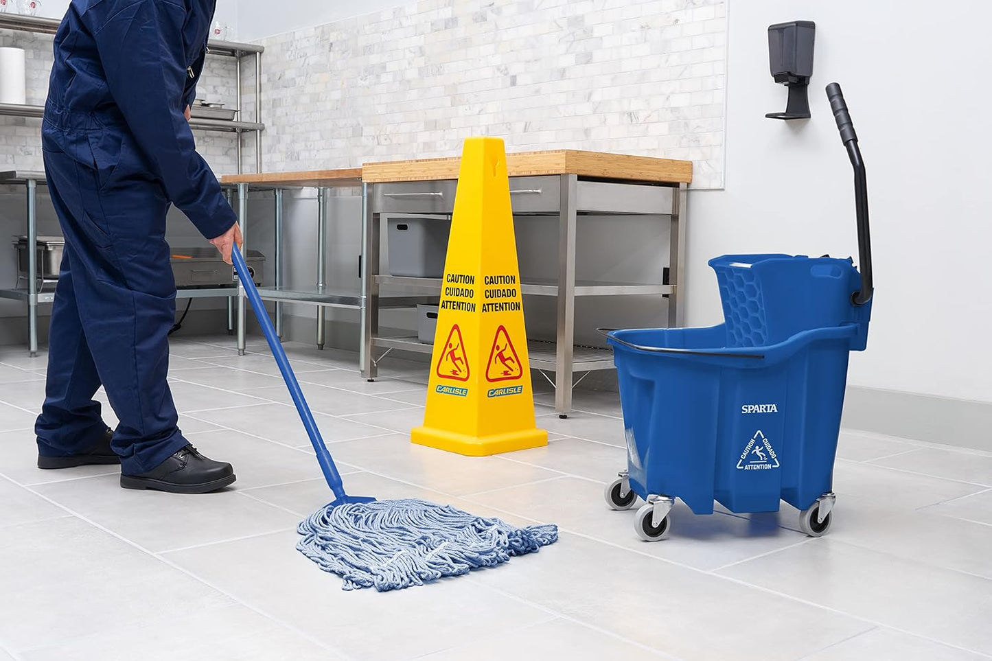 Carlisle FoodService Products 35 Qt Commercial Mop Bucket with Reliable Side Press Wringer, Compatible with OmniFit Soiled Water Insert Bucket (Sold Separately), Polypropylene (Pp), Blue