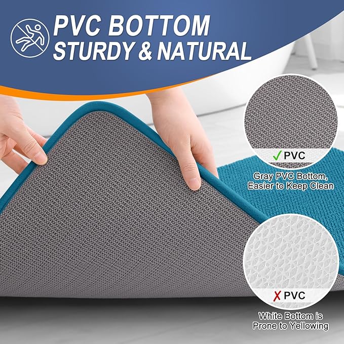 OLANLY Thick Memory Foam Bath Mat Rug 47x24, Extra Soft Absorbent Bathroom Rug, Quick Dry Bath Mat, Non-Slip, Machine Washable Carpet for Bathroom, Tub and Shower, Home Decor Accessories, Peacock Blue