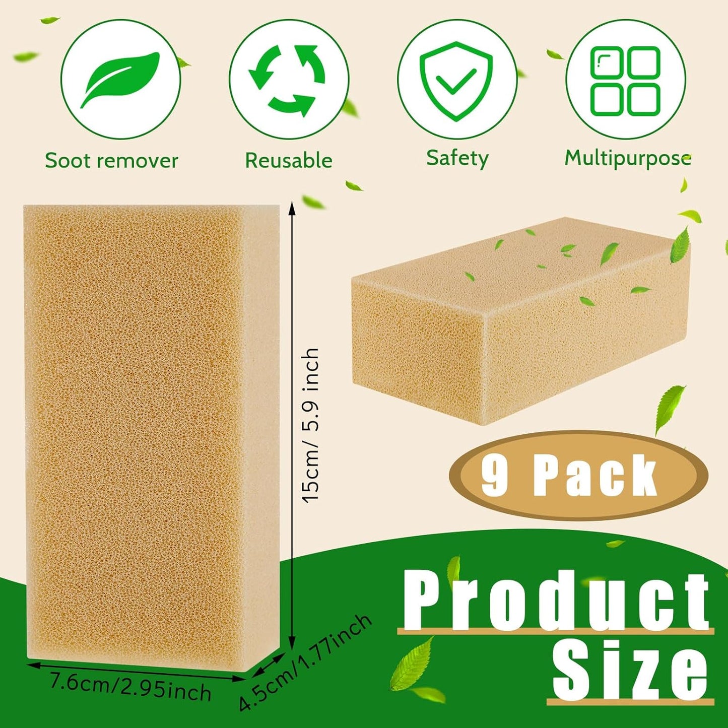 Tessco for you 9 Pcs Reusable Soot Eraser Sponge for Dry Cleaning - Effective Soot Remover for Pet Hair, Dust, and Dirt on Painted Walls, Books, and Car Interiors