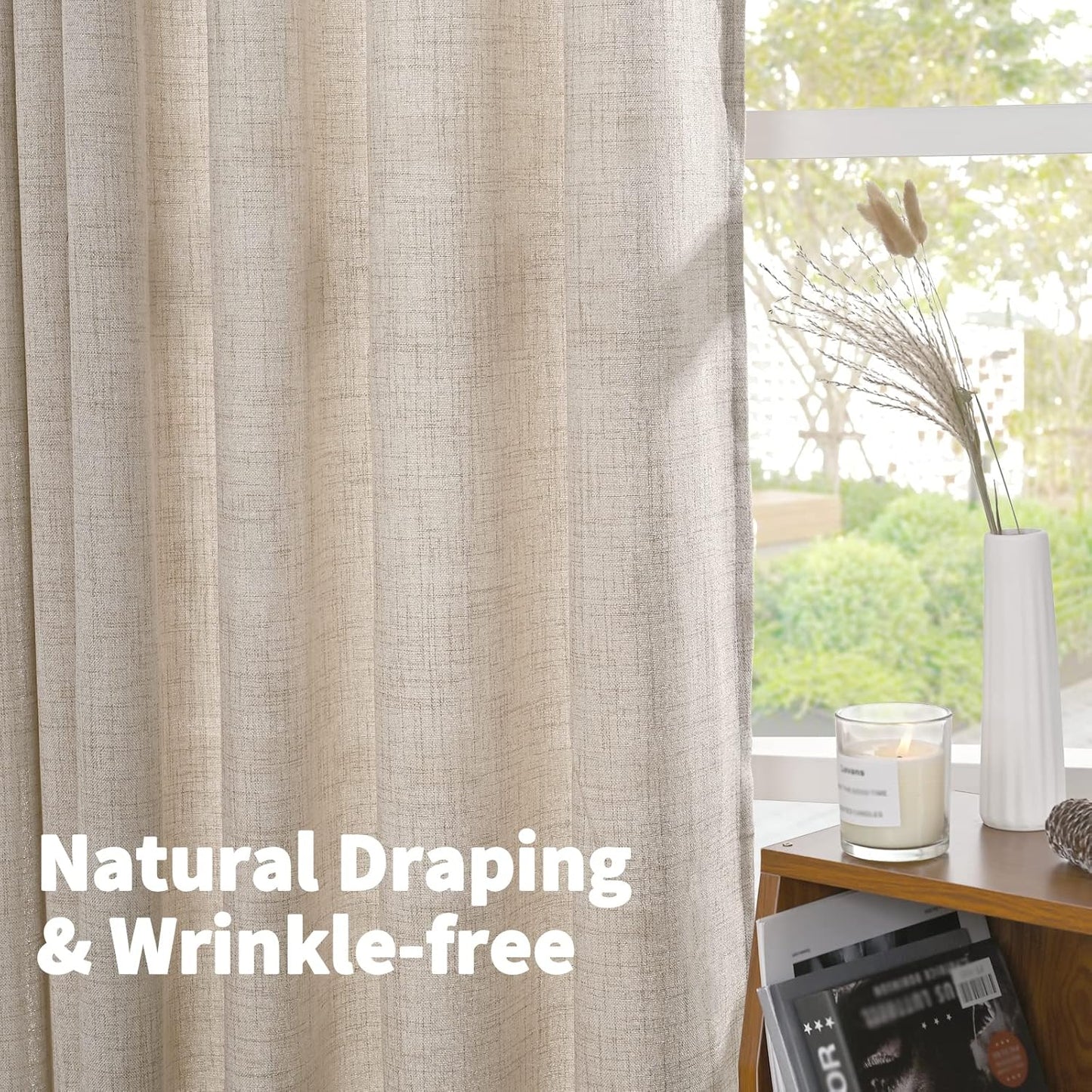 YoungsTex Short Linen Curtains 54 Inches Long for Living Room, Light Filtering Rod Pocket Burlap Textured Window Drapes with Back Tab for Kitchen Bedroom Bathroom Rustic, 52 X 54 Inch, 2 Panels