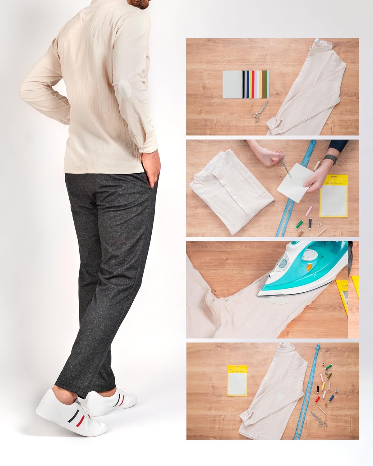 ZEFFFKA 12-Pack Linen Iron-on Patches Fabric Repair Kit for Clothing Shirts Pants Dresses Natural Look Strong Adhesive 12 Colors 30% Linen 70% Cotton 5” x 7”