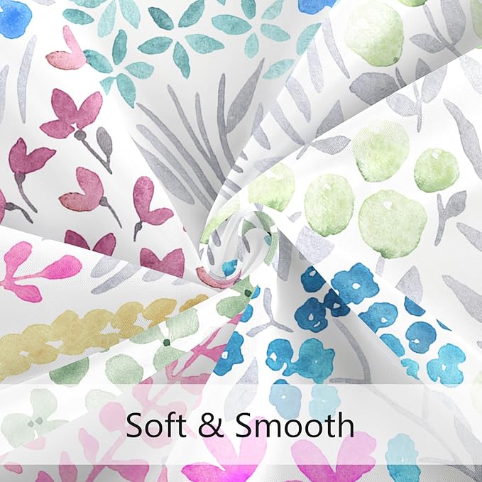 Blue Floral Shower Curtain 60x72, Pink Yellow Boho Flower Fabric Shower Curtain, Cute Funky Watercolor Wildflower Shower Curtain Set, Cottagecore Bohemian Bathroom Decor