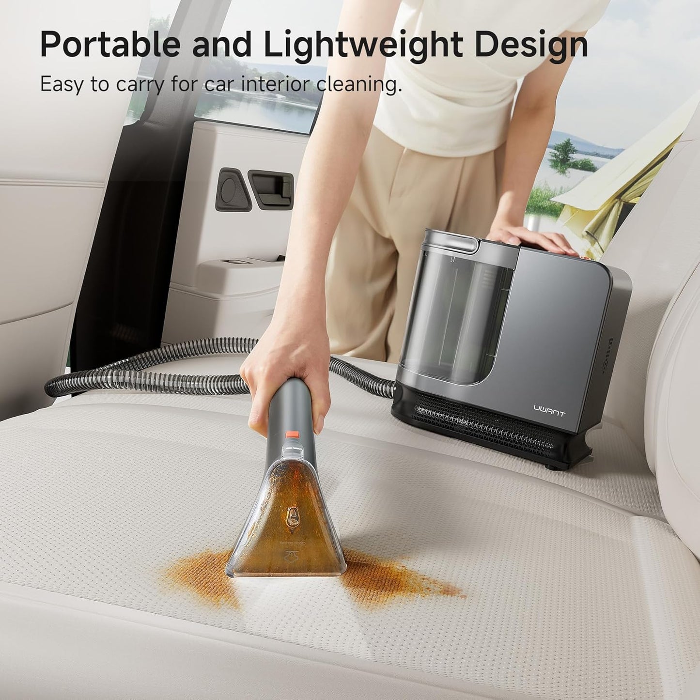 uwant Portable Carpet Cleaner with Steam& Heating System 18Kpa Powerful Suction Carpet Cleaner with 4 Cleaning Tools& Solution 2 in 1 Upholstery Cleaner Steam Cleaner for Pets, Car