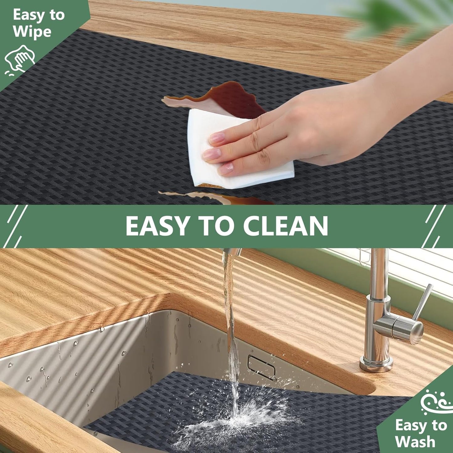 Shelf Liners, Non-Adhesive Drawer Liner, Waterproof & Oil-Proof Kitchen Cabinet Cupboard Liner Plastic EVA Material BPA Free Fridge Liner Mats Paper Protector for Shelves (Black/16in x 240in)