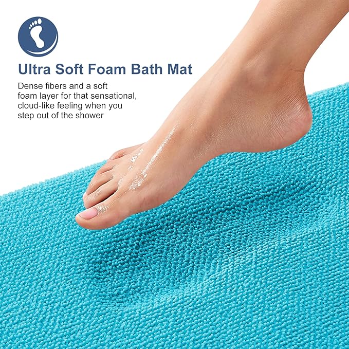 OLANLY Thick Memory Foam Bath Mat Rug 24x16, Extra Soft Absorbent Bathroom Rug, Quick Dry Bath Mats, Non-Slip, Machine Washable Carpet for Bathroom, Tub and Shower, Home Decor Accessories, Aqua Sky