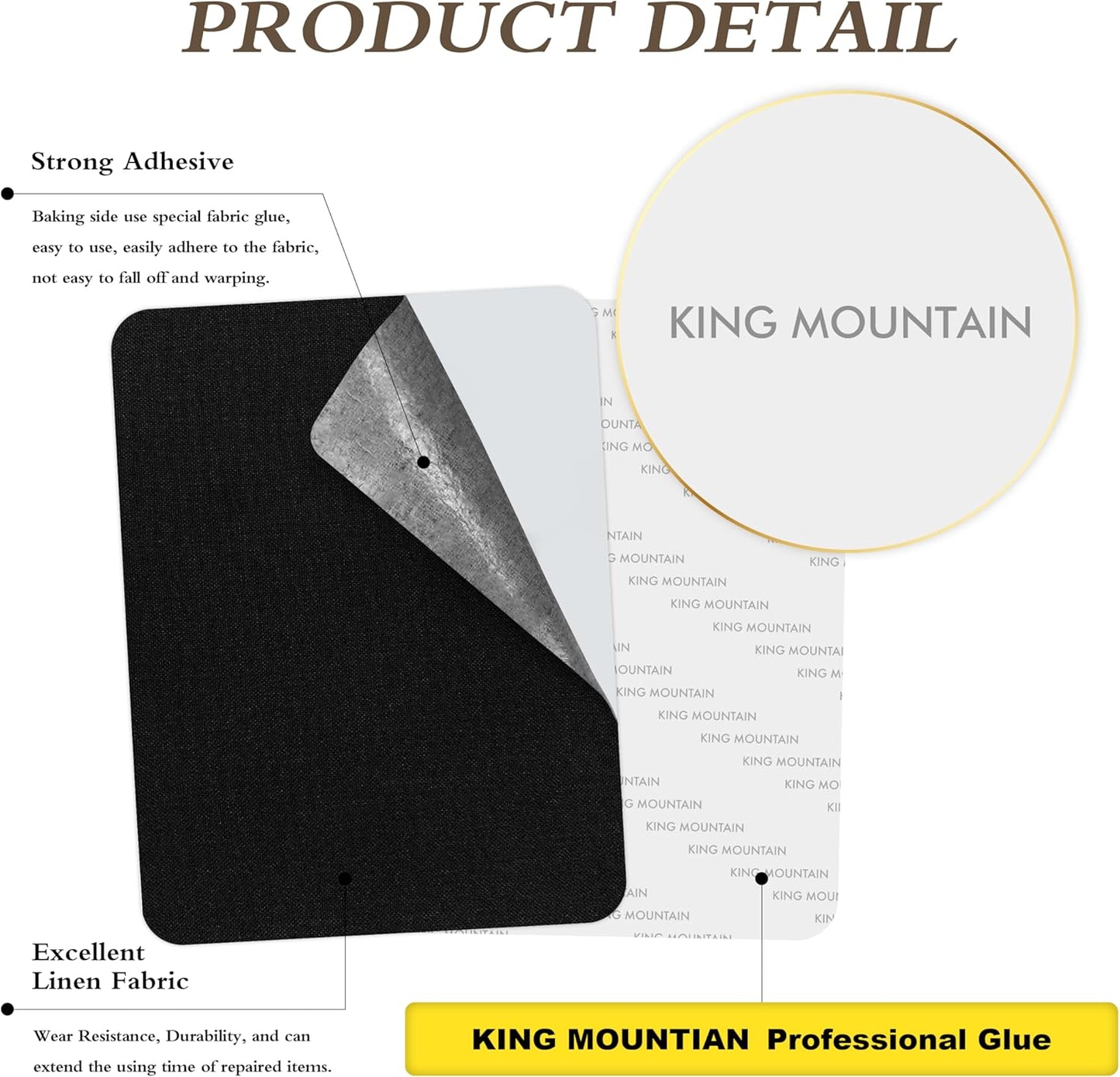 KING MOUNTAIN Fine Linen Repair Patches, Self-Adhesive Linen Fabric Patches, 8X11 inch Extra Size, Multi Color, Can be Used for Linen Sofa Repair and Linen Clothes Repair(Black,8" x 11")