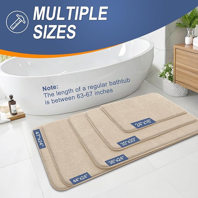 OLANLY Thick Memory Foam Bath Mat Rug 24x16, Extra Soft Absorbent Bathroom Rug, Quick Dry Bath Mats, Non-Slip, Machine Washable Carpet for Bathroom, Tub and Shower, Home Decor Accessories, Beige