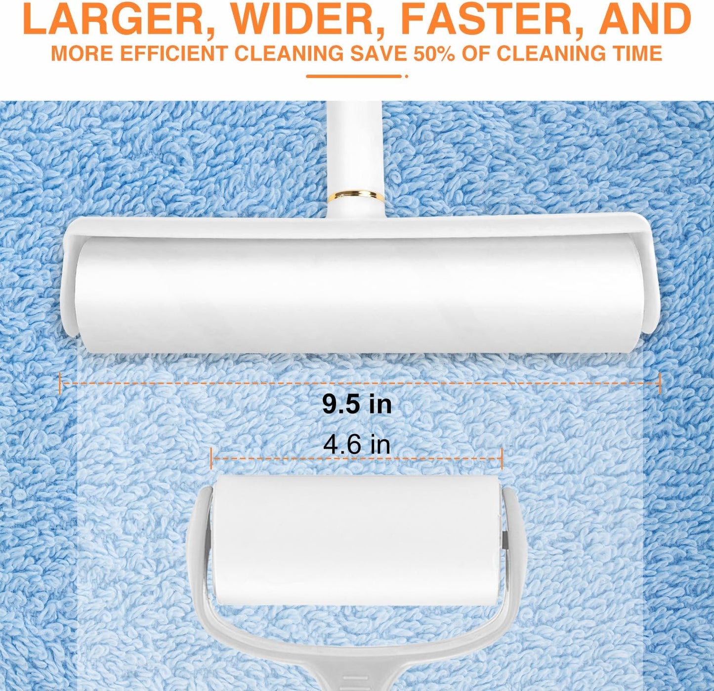 Large Lint Roller Pet Hair Remover 270 Adhesive Sheets Rollers 9.45 Extra Sticky Dog Cat Adjustable Handle 7.9-47.6 Inch, 3 Replaceable Rolls 90 Sheets Each, 3 Extension Rods for 4 Heights﻿