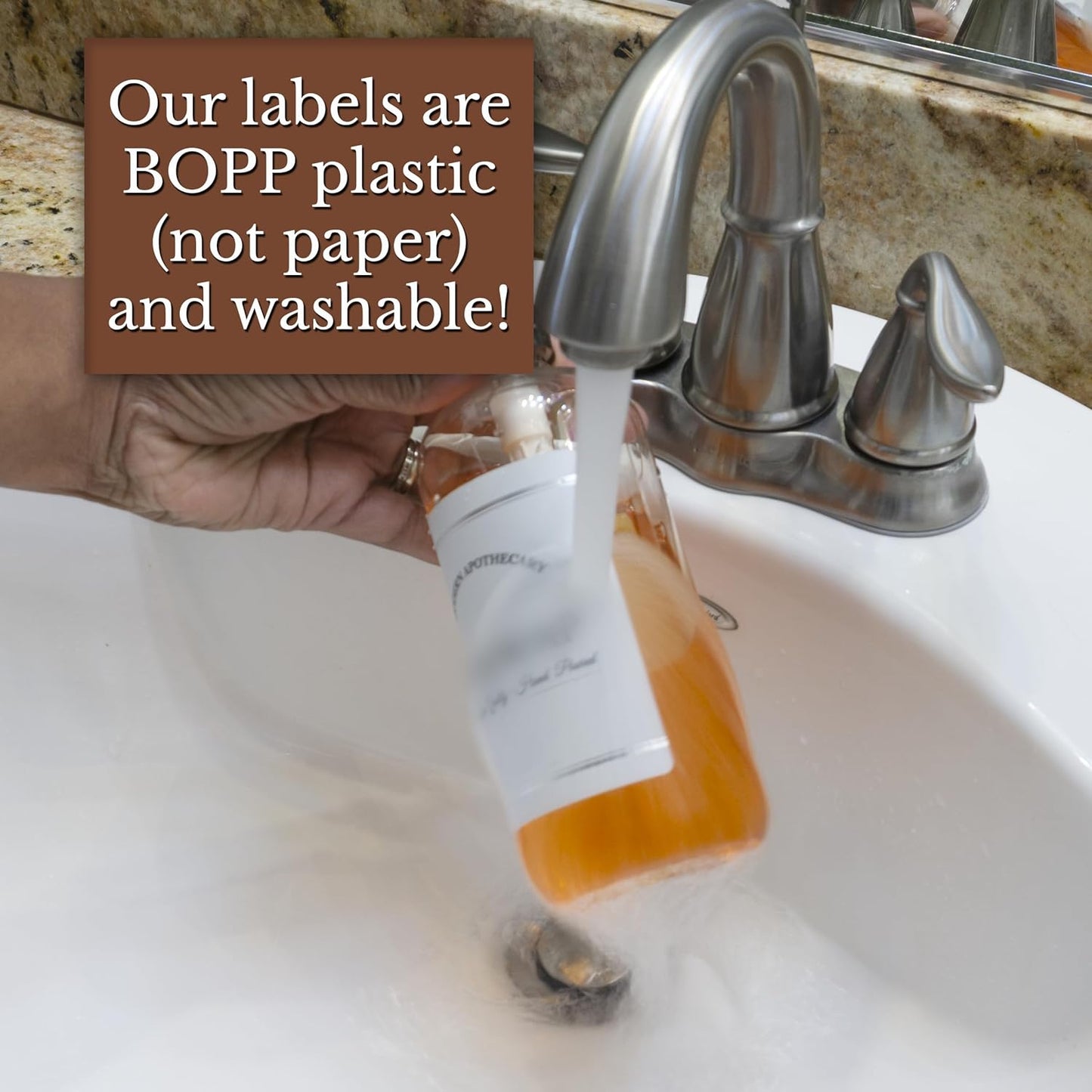 Refillable Clear PET Plastic 16 oz Body Wash Bottle with Oil Rubbed Bronze Pump Dispenser - Chrome Accent Waterproof Labeled Bottle