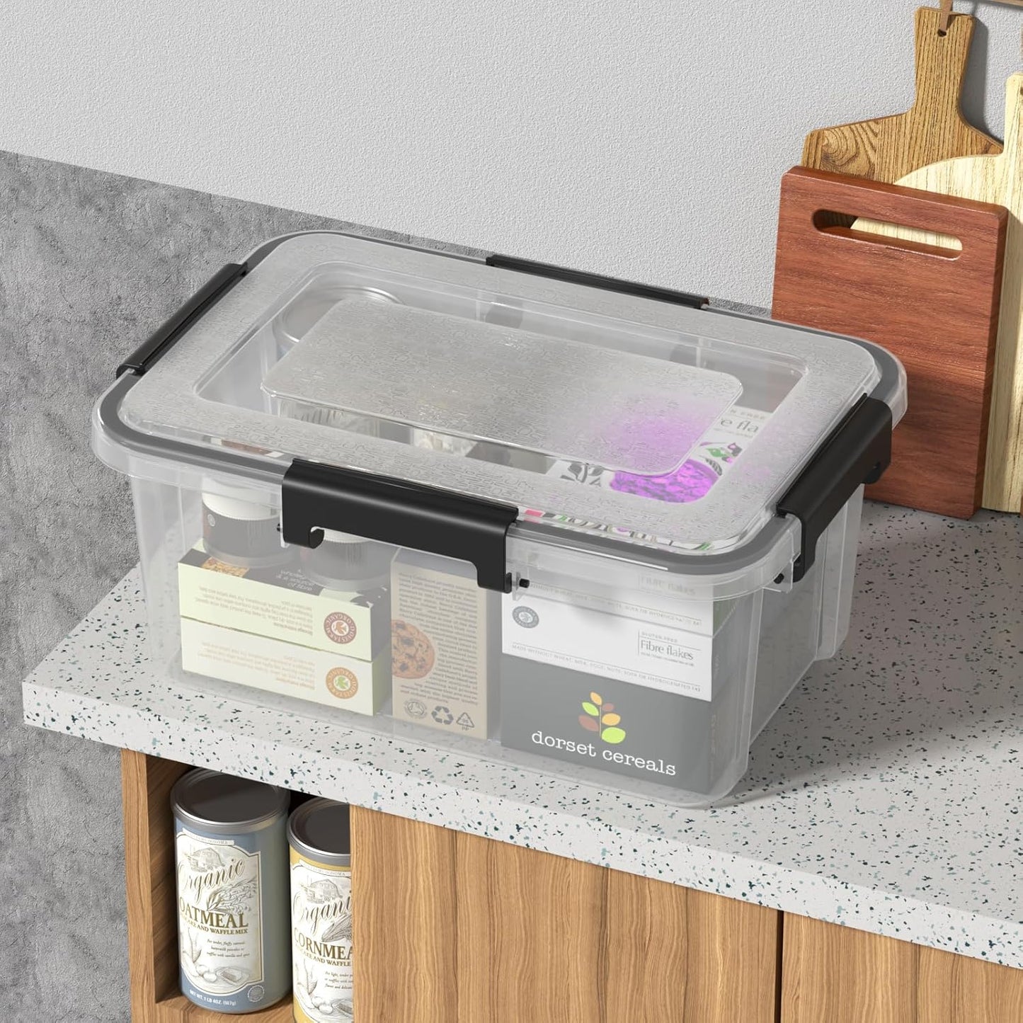 12 Quart Clear Storage Latching Bin, Plastic Pet Food Bins, 6 Packs