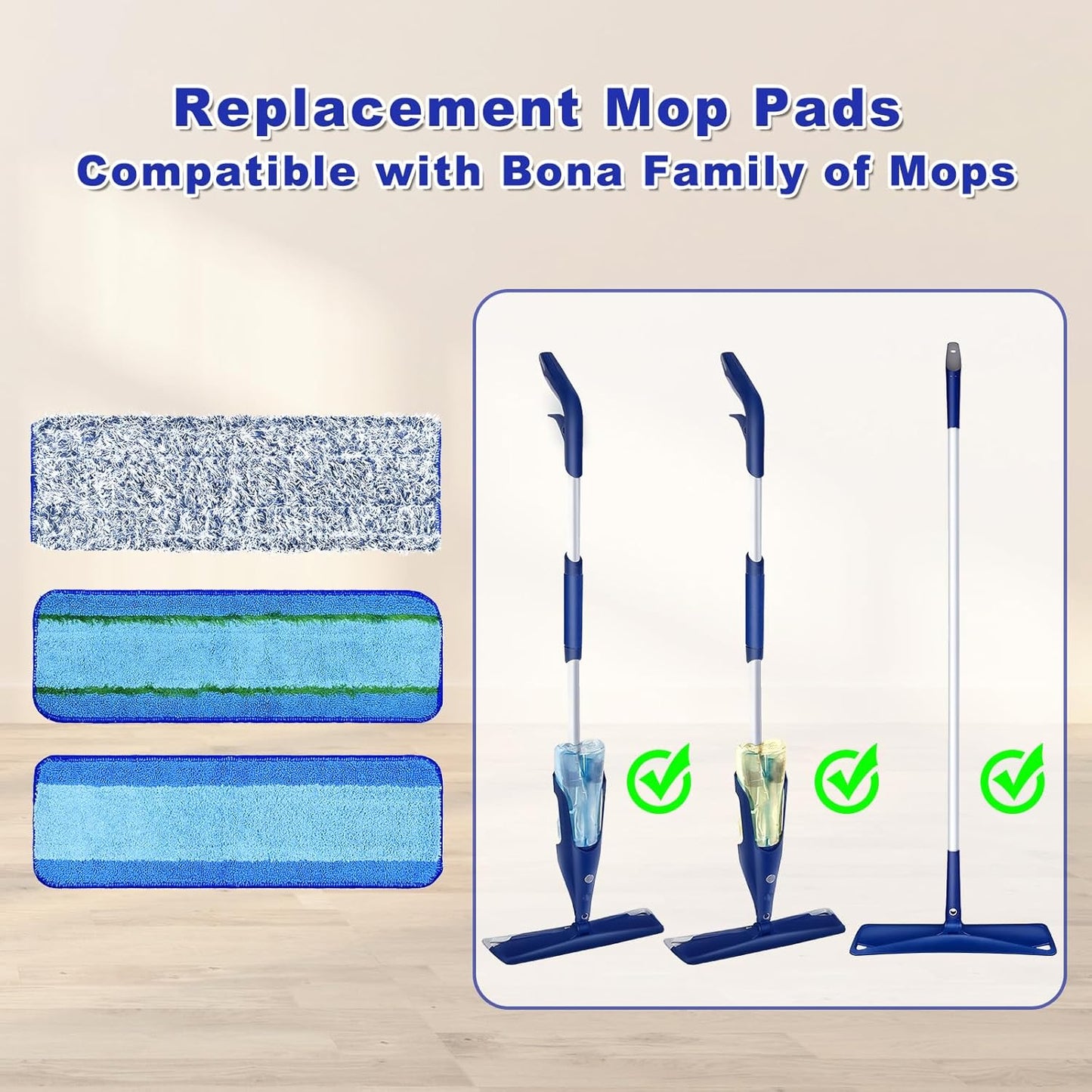 6 Pack Microfiber Cleaning Replacement Pad for Bona Mop,Washable Reusable Microfiber Cleaning Mop Pad for Hardwood Floor,Wet Dry Use,2 Deep Cleaning Pad+2 Microfiber Cleaning Pad+2 Dusting Mop Pad