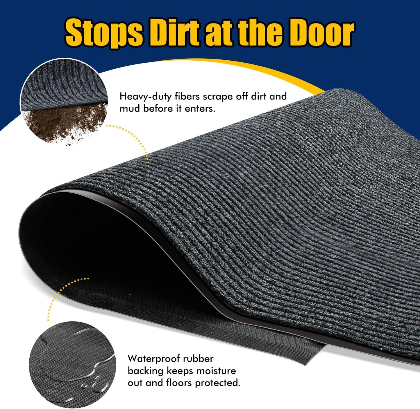 Extra Large Indoor/Outdoor Entrance Mat - 4 x 10 Feet, Rubber Border Door Mat Heavy Duty, Waterproof, Low-Profile, Easy to Clean, Rubber Entry Mat,Commercial Floor Mat, Charcoal Grey