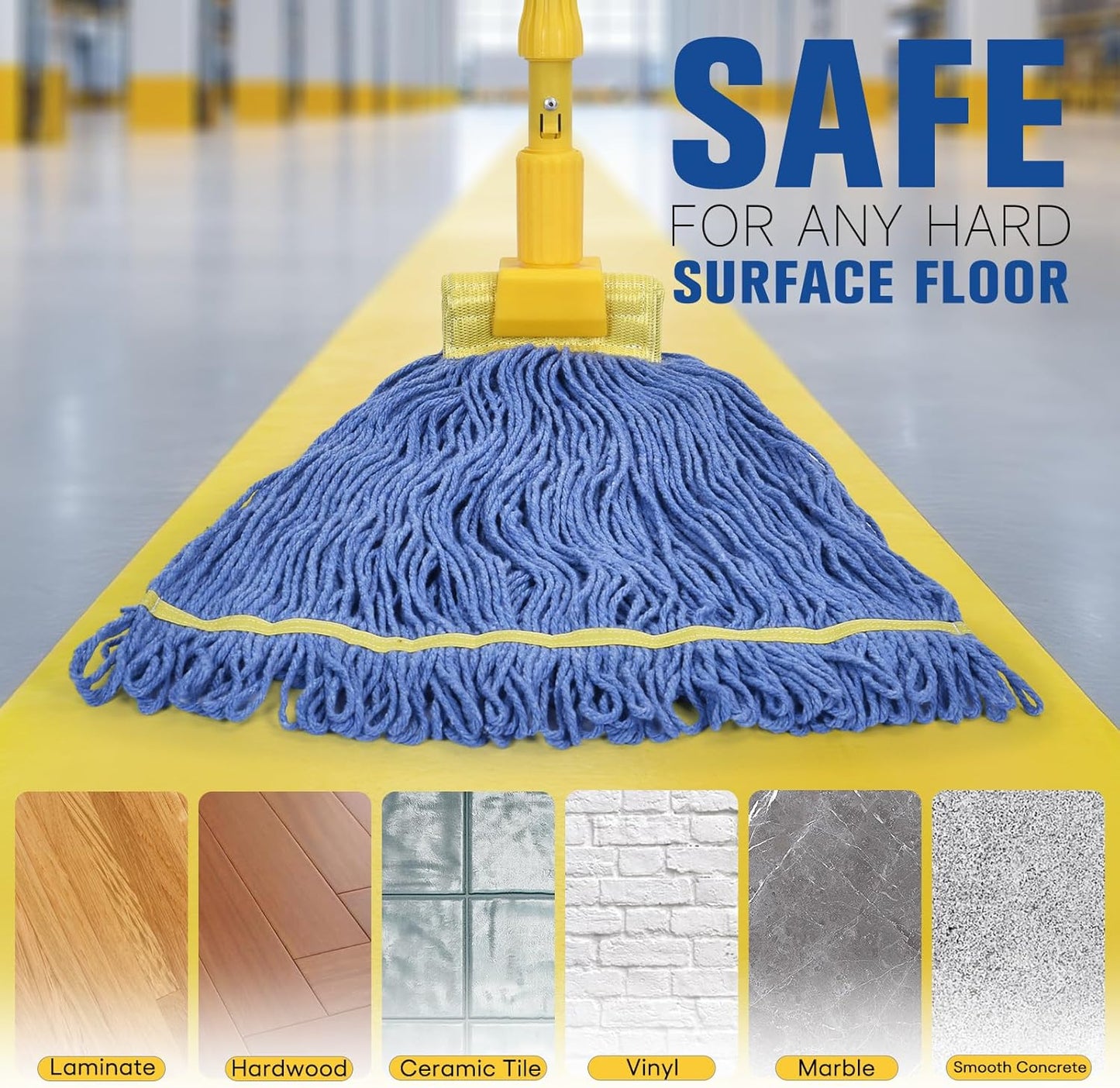 Matthew Cleaning Commercial Mop Head Replacement, 5 Inch Wide Headband, Looped End Cotton Blend String Wet Mops for Floor Cleaning, 24 oz Large, Case Pack 12 Pcs Blue